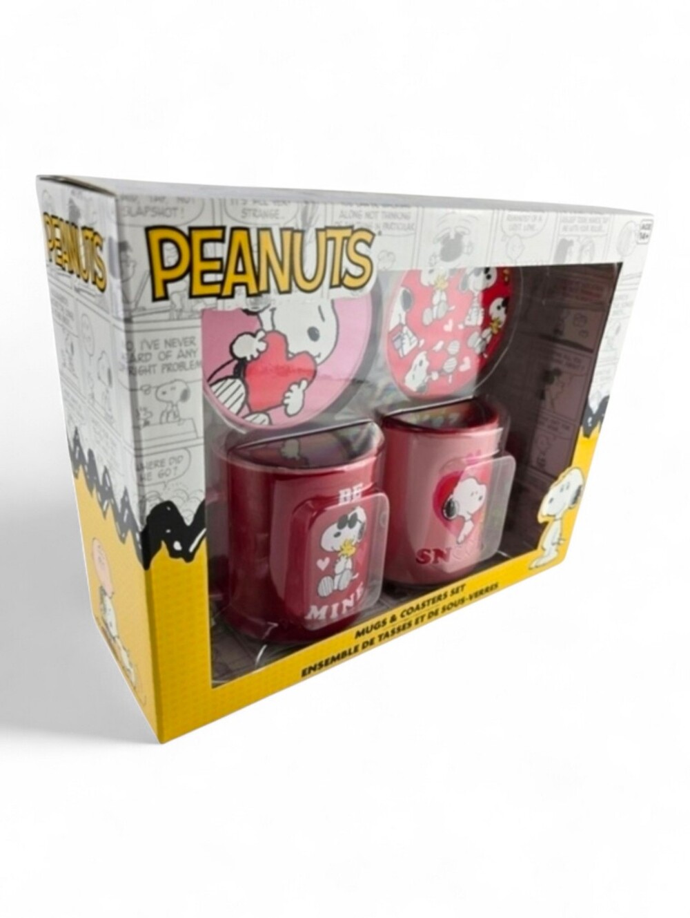 NIB Peanuts Snoopy 4 Piece Ceramic Mug and Coaster Valentine Gift Set OS
